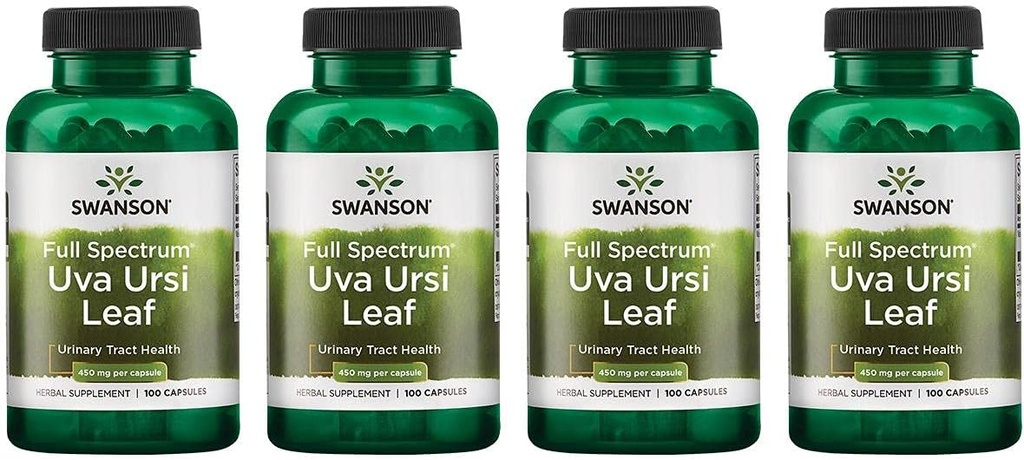 Swanson Full-Spectrum Uva Ursi Leaf - Herbal Supplement ter ondersteuning van de nier- en urinetrek gezondheid - mei ondersteuning Cardiovasculaire systeemfunctie en blaasgezondheid - (100 capsules, 450 mg Elke) 4 verpakkingen