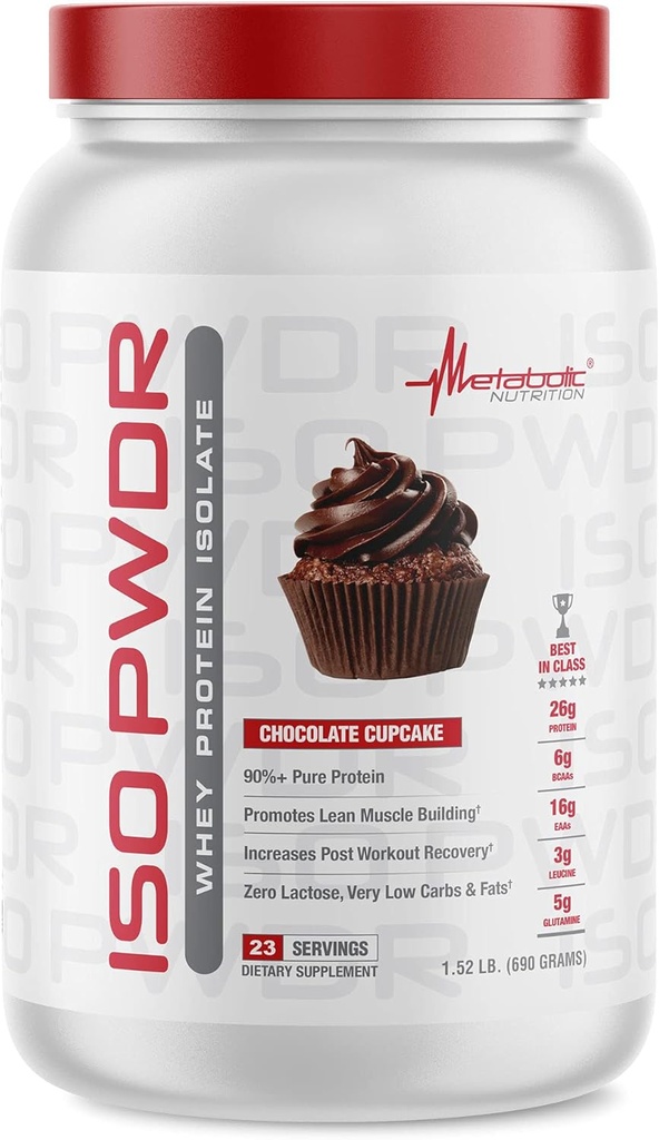 Metabolische Voeding Wei Proteïne Isolaat ISO PWDR Chocolate Cupcake, 1.54lb, 23 Servers, 26g Proteïne, Fast Digesting, Zero Carbs, Delicious Flavor, Very Low Carbs & Fat, Zero Lactose
