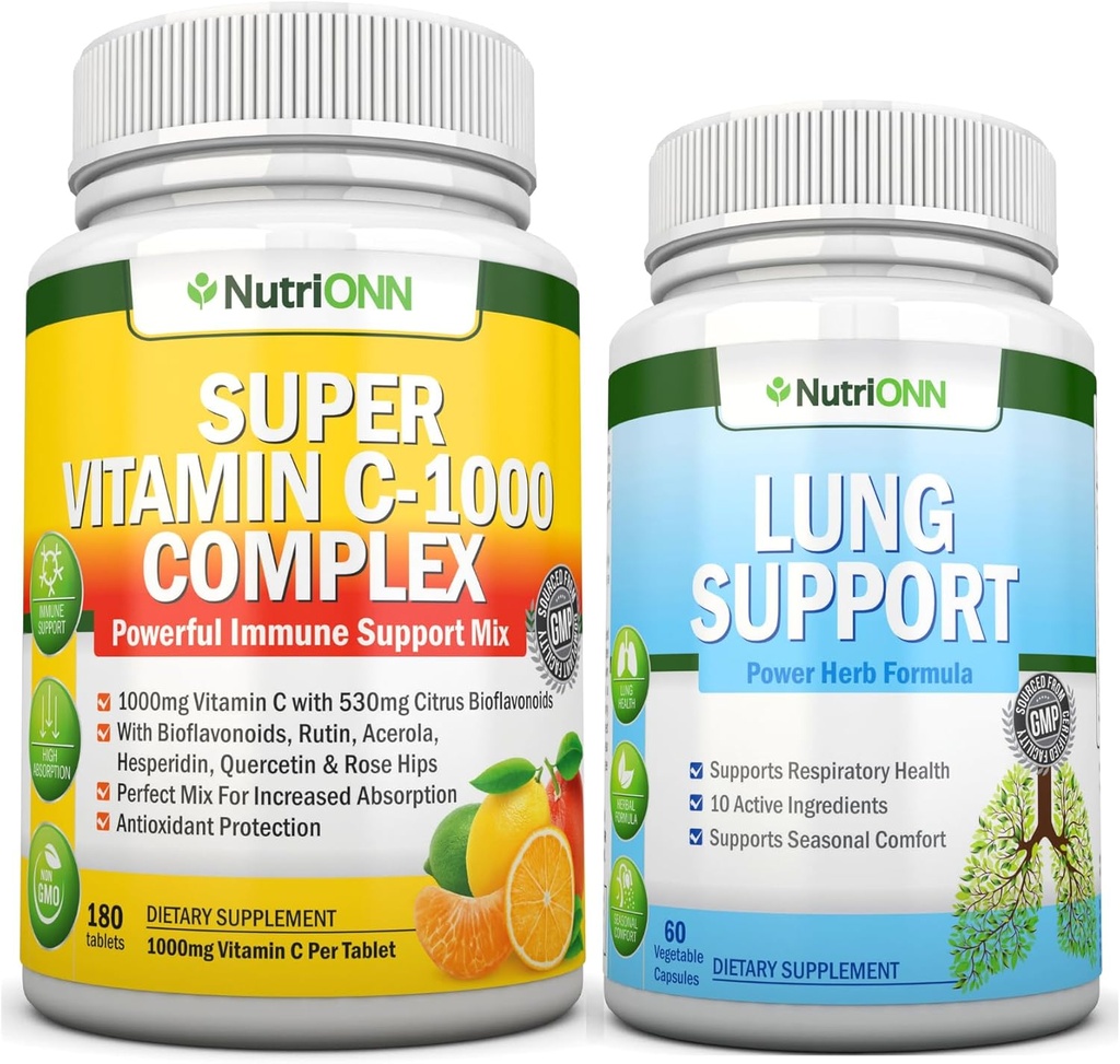 Super Vitamine C Complex Tablets & Lung Support Capsules Combo - Gerichte Lung Health Ondersteuning