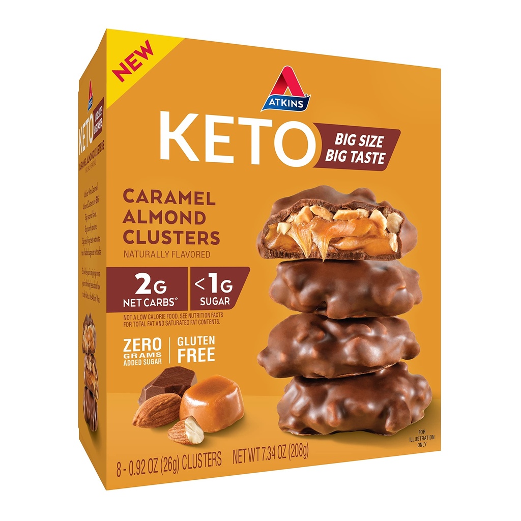 Atkins Caramel Almond Clusters, Glutenvrij, Hoog in vezels, 1g Suiker, 2g Net Carb, Keto Vriendelijk, 8 Tellen