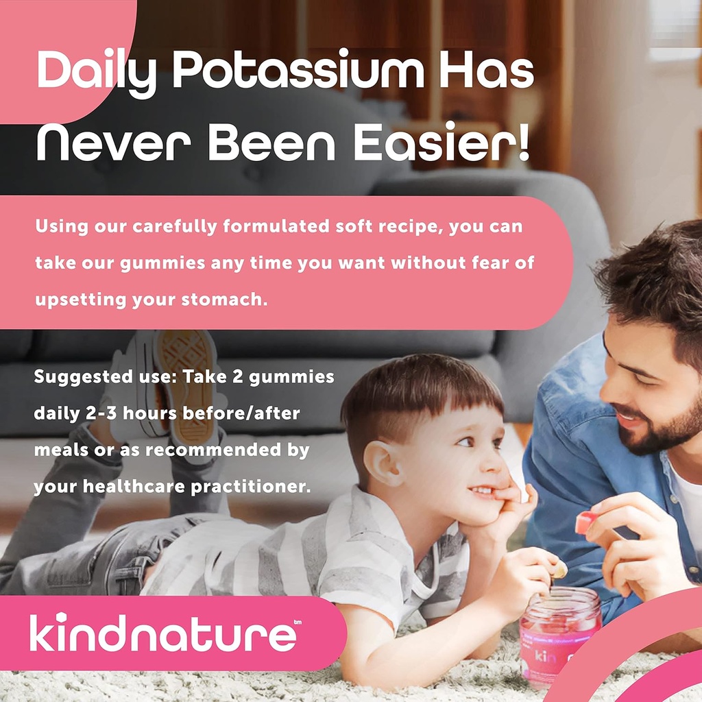KINDNATUUR Kalium- & Magnesium Gummies voor volwassenen en kinderen - Kaliumsupplement 500mg & 1000mg Magnesiumcitraat & 400mg Magnesium Glycinate Kauwgom