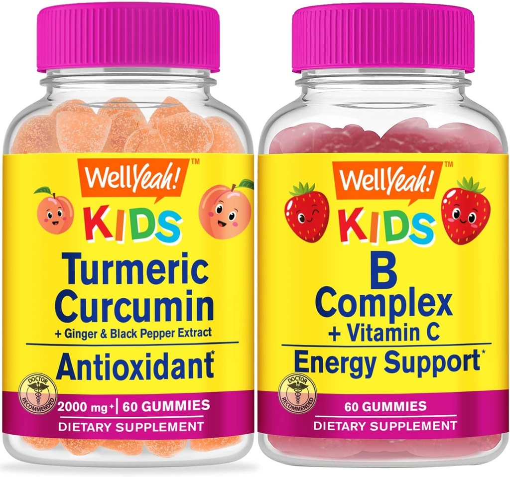 WellYeah Kurkuma Curcumin Kids + B Complex Kids, Gummies Bundle - Grote Proeverij, Vitamine Supplement, Glutenvrij, GGO-vrij, Kauwgom