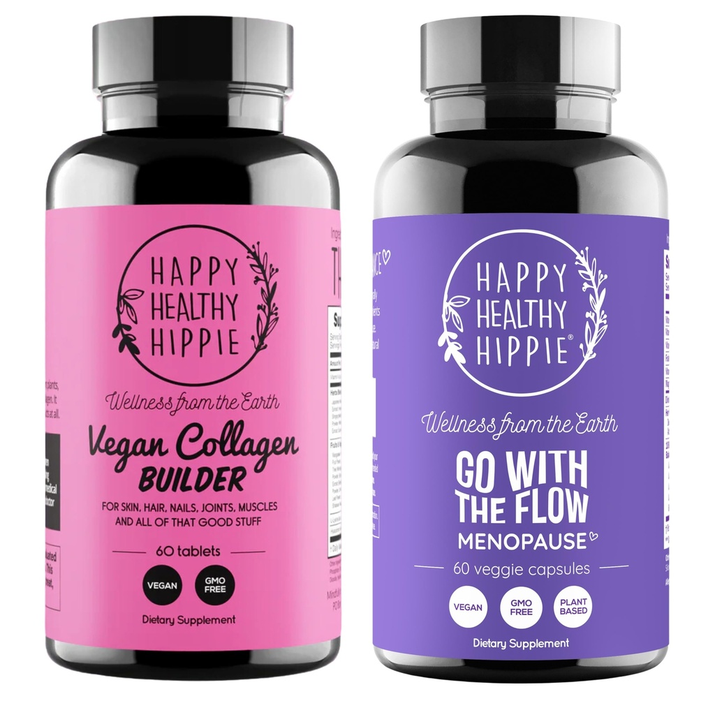 Gelukkige gezonde Hippie Ga met de Flow Menopauze Ondersteuning & Vegan Collageen Builder Collageen Pillen