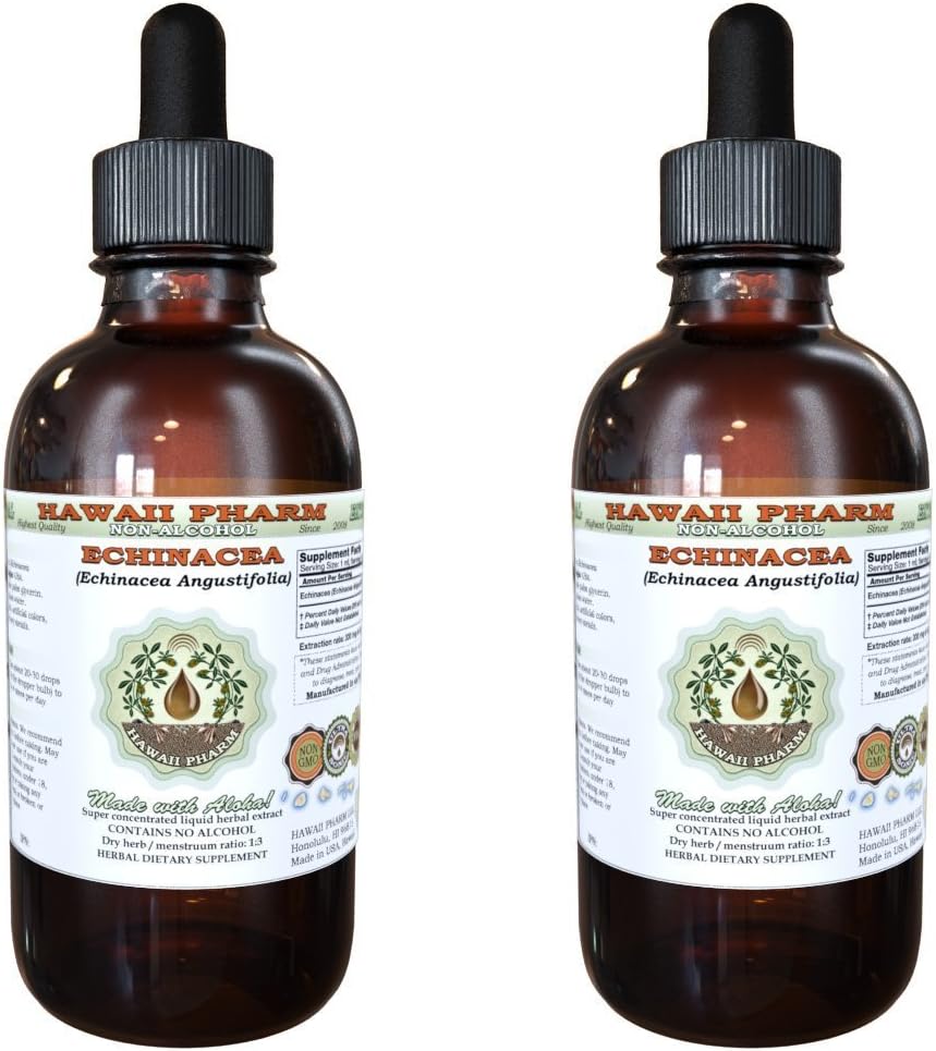 Echinacea Alcoholvrije Liquid Extract, Echinacea (Echinacea Angustifolia) Gedroogde Wortel Glycerite Hawaii Pharm Natural Kruidensupplement 2x4 oz