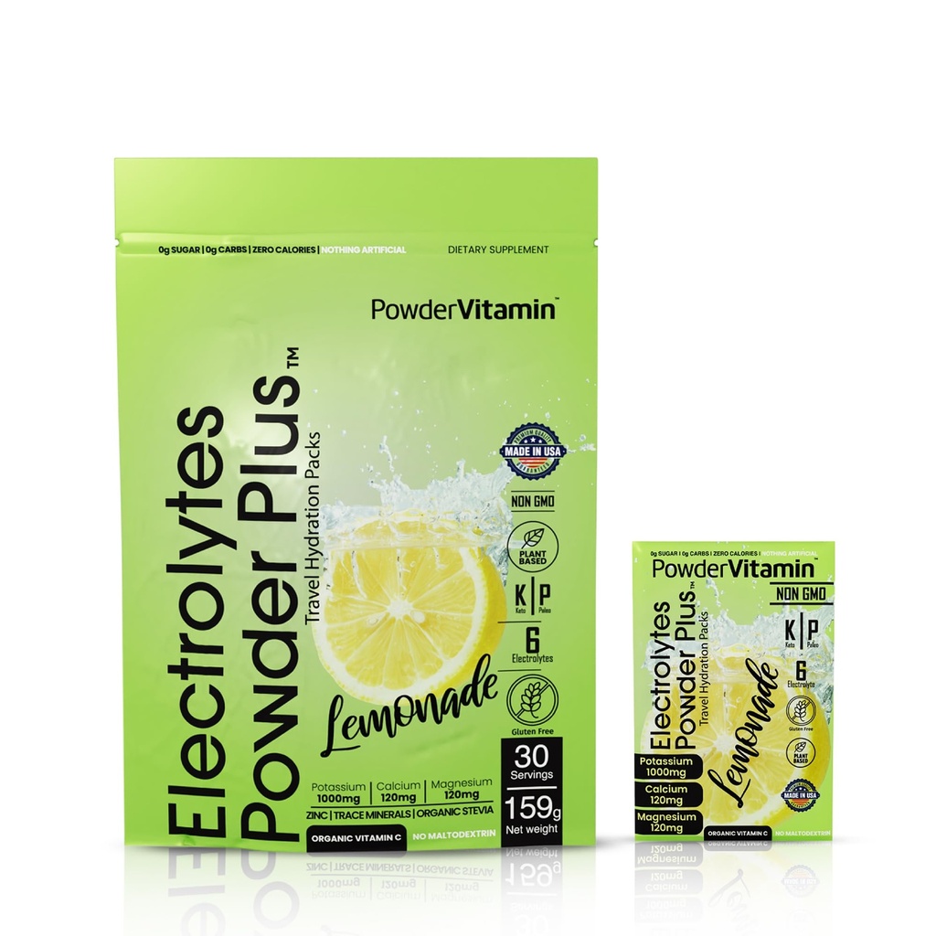 PoederVitamine Elektrolyten Poeder Plus, Keto, Limonade, Zero Sugar, 1000mg Kalium, 120mg Calcium, 120mg Magnesium, Non-GMO, Zero Calories, 30 Hydration Packets