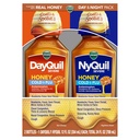 VICKS DayQuil & NyQuil SEVERE honingsmaak co-pack, koude en griepmedicijn, verlicht hoofdpijn, koorts, pijnlijke keel, lichte pijn en pijn, nasale congestie, sinusdruk, stuffy neus, en hoesten, 2x12oz