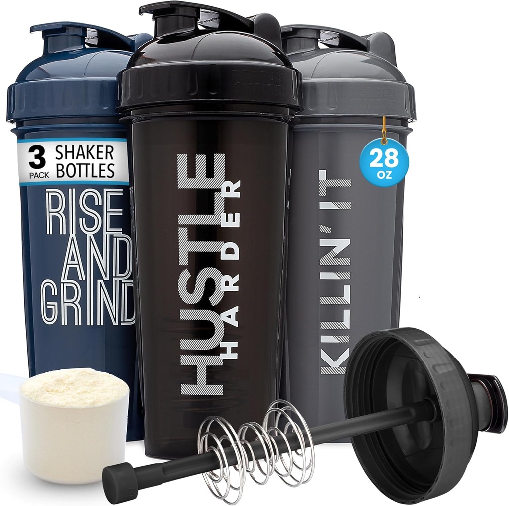 GOMOYO [3-Pack] 28-once Shaker Bottle met Action-Rod Mixer 