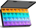 XL Grote maandelijkse pil Organizer 4 weken, 28 dagen pil Organisator Weekly, Groot Compartiment met Travel Case, 7 dagen pil Dispenser 4 keer per dag, Medicine Organizer Box voor Vitamine, Visolie (zwart)
