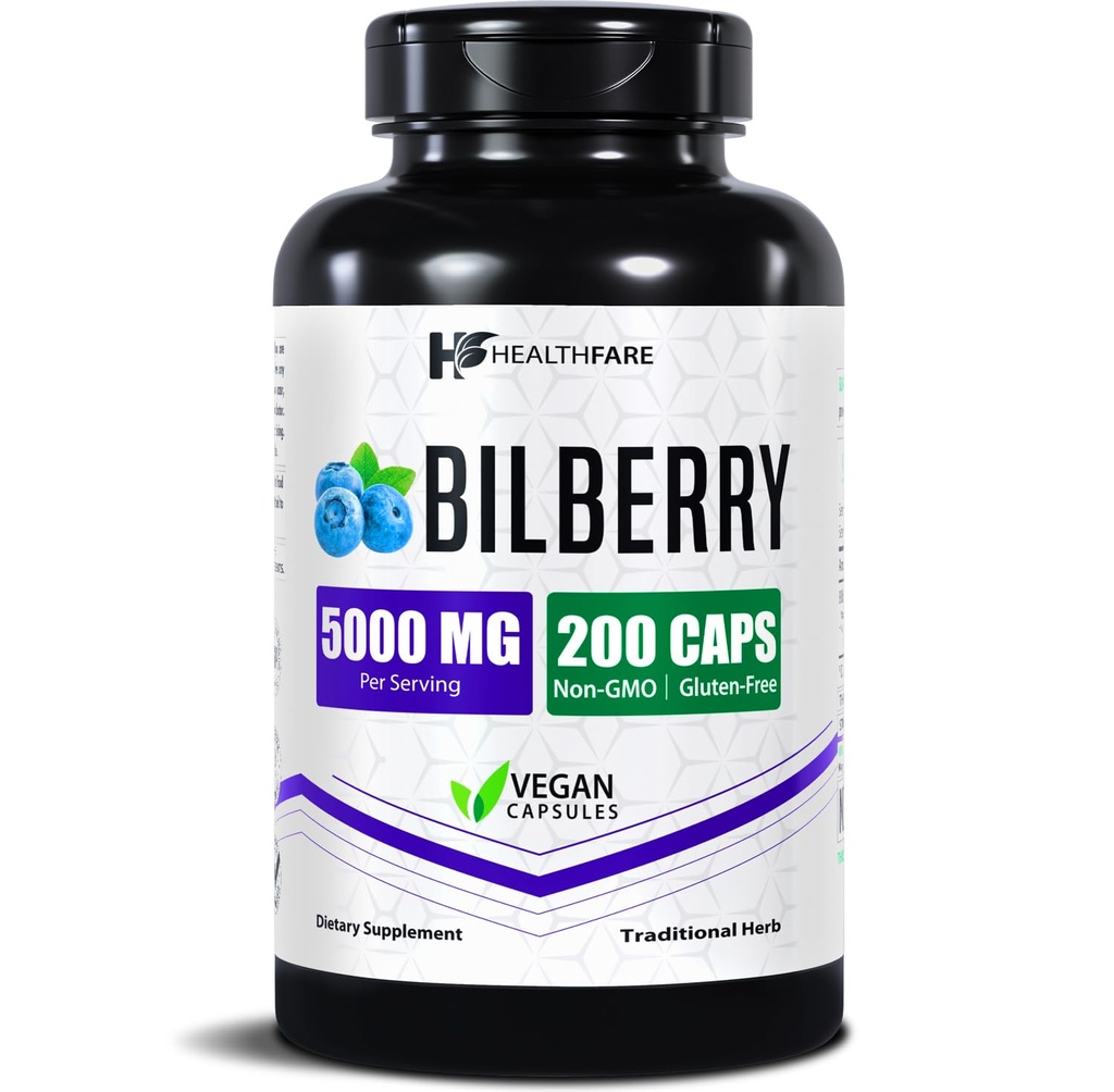 Bilberry Supplement | 200 Vegan Capsules | Bilberry Extract (Vaccinium myrtillus) | Extra Strength | Non-GMO, Gluten-Free | Made in USA