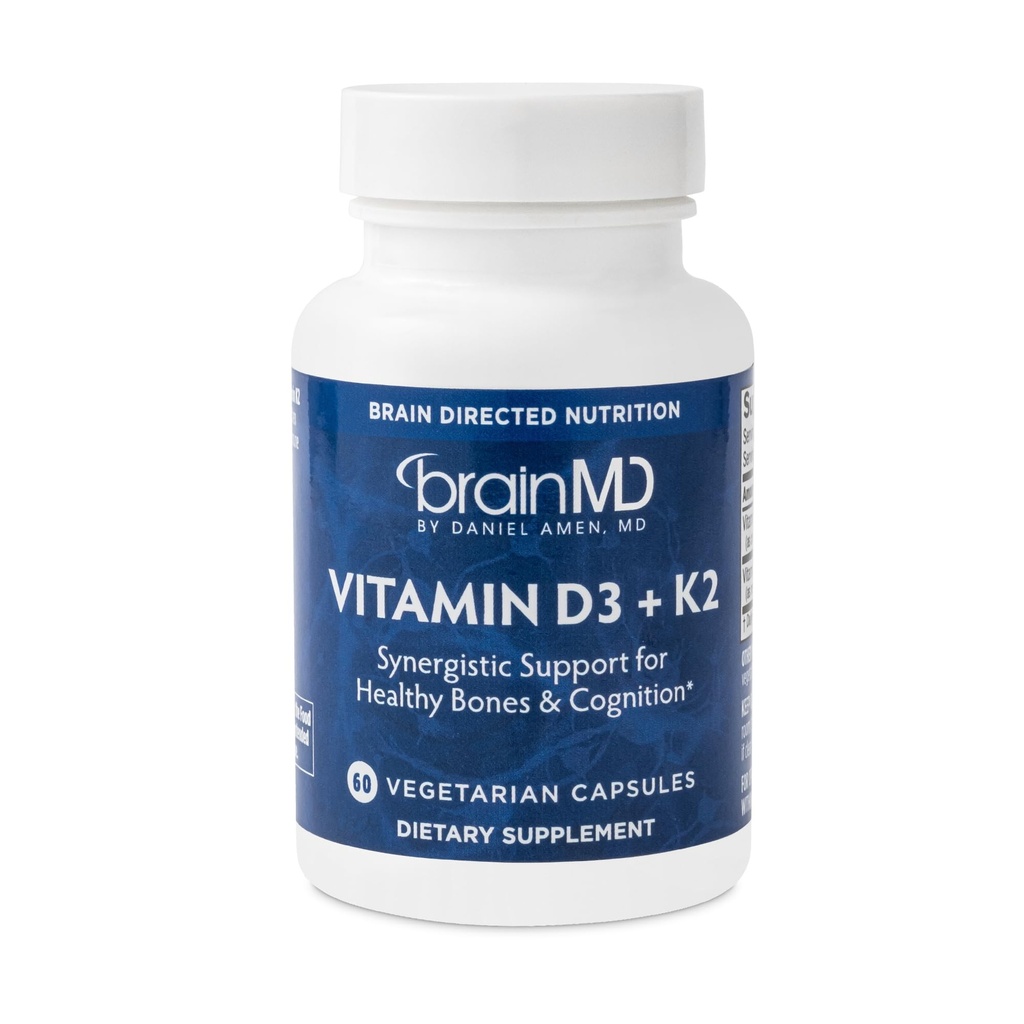 BRAINMD Vitamine D3 + K2-60 Capsules - synergistische ondersteuning voor gezonde botten en cognitie - Glutenvrij - 60 porties