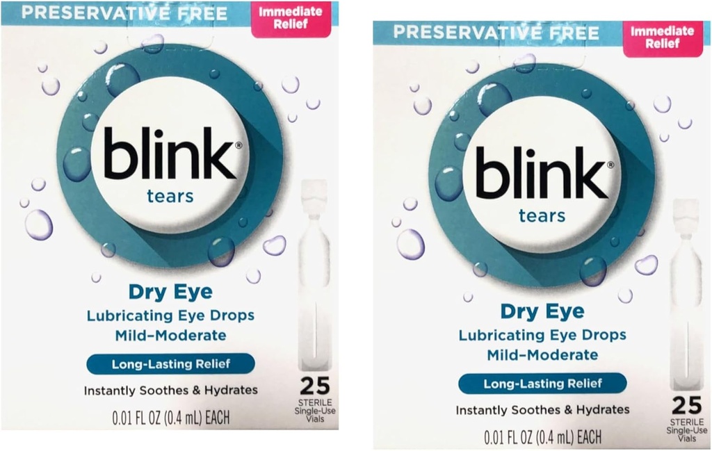 Blink Tears Conservatieve Vrije Smeer Oogdruppels 25 st 0,01 fl oz EA (0,4 ml EA) (verpakking van 2)