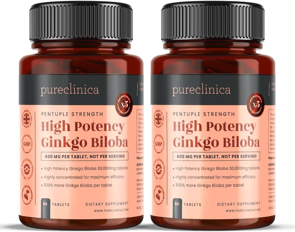 pureclinica High Potency Ginkgo Biloba 30.000 mg x 180 tabletten (2 flessen van 90) - 6 maanden levering - 5 keer de sterkte van concurrenten producten
