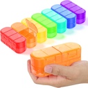 Family Pack Weekly (7 dagen) Travel Pill Organizer, 2/3/4 keer per dag, dubbelzijdig openingsontwerp, Portable Pill Box voor het opslaan van medicijnen/Vitamines/Vish Oils (7 Regenboog Variable Grids)