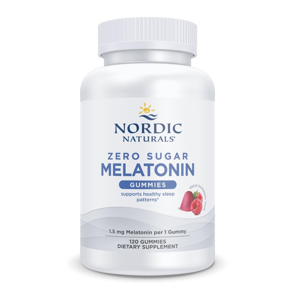 Nordic Naturals Zero Sugar Melatonine Gummies, Raspberry - 120 Gummies - 1,5 mg Melatonine - Great Smaak - Rustige Slaap, Antioxidant Ondersteuning - Non-GMO, Vegan - 120 Servers