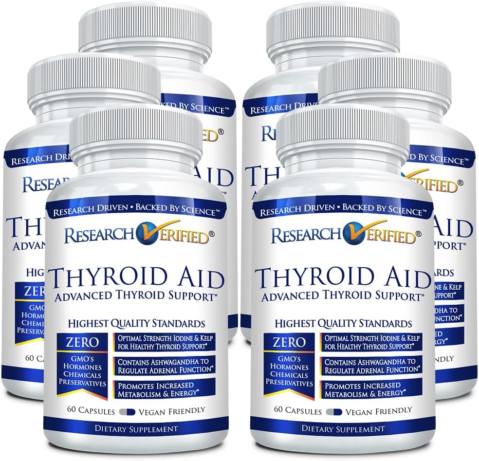 Onderzoek Verified® Schildklierhulp - Optimale schildklierfunctie met jood, koper en zink - 260 mcg Selenium - 100% puur - veganistisch vriendelijk - 60 capsules per fles - 6 flessen