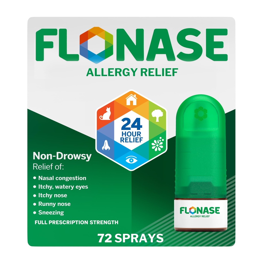 Flonase Allergie Relief Neusspray, 24 uur Non Drowsy Allergie Geneeskunde, Metered Neusspray - 72 Sprays - Vallen en seizoen Allergie Verlichting