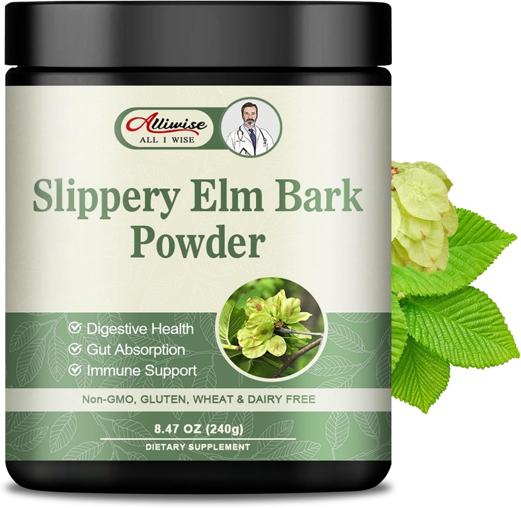 Slippery Elm Bank Poeder 240g - Kruidensupplement voor Soothes Keel, Relieves Hoesten & Supports Digestive Health - Non-GMO, Glutenvrij, Vegetarisch vriendelijk