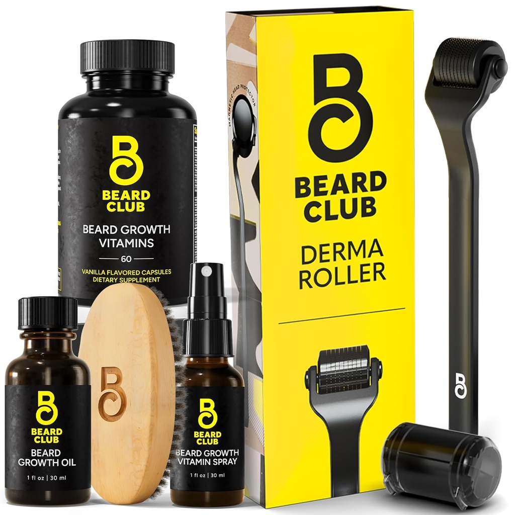 The Beard Club Derma Roller & Essential Beard Kit - Baardroller, Baardolie, Baardspray, Baardvitaminen