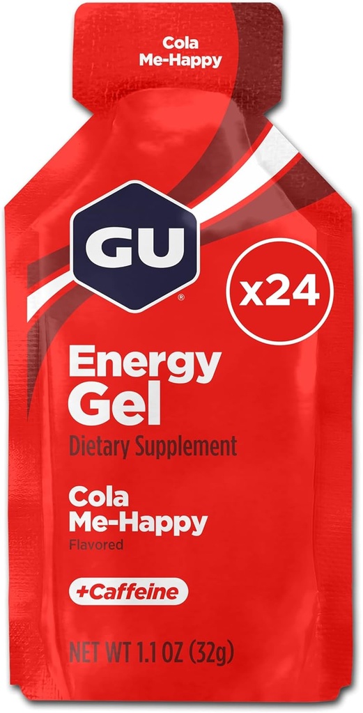 GU Energy Original Sports Nutrition Energy Gel, Vegan, Glutenvrij, Kosher en Dairy-Free On-the-Go Energie voor elke training, 24-Count, Cola Me-Happy