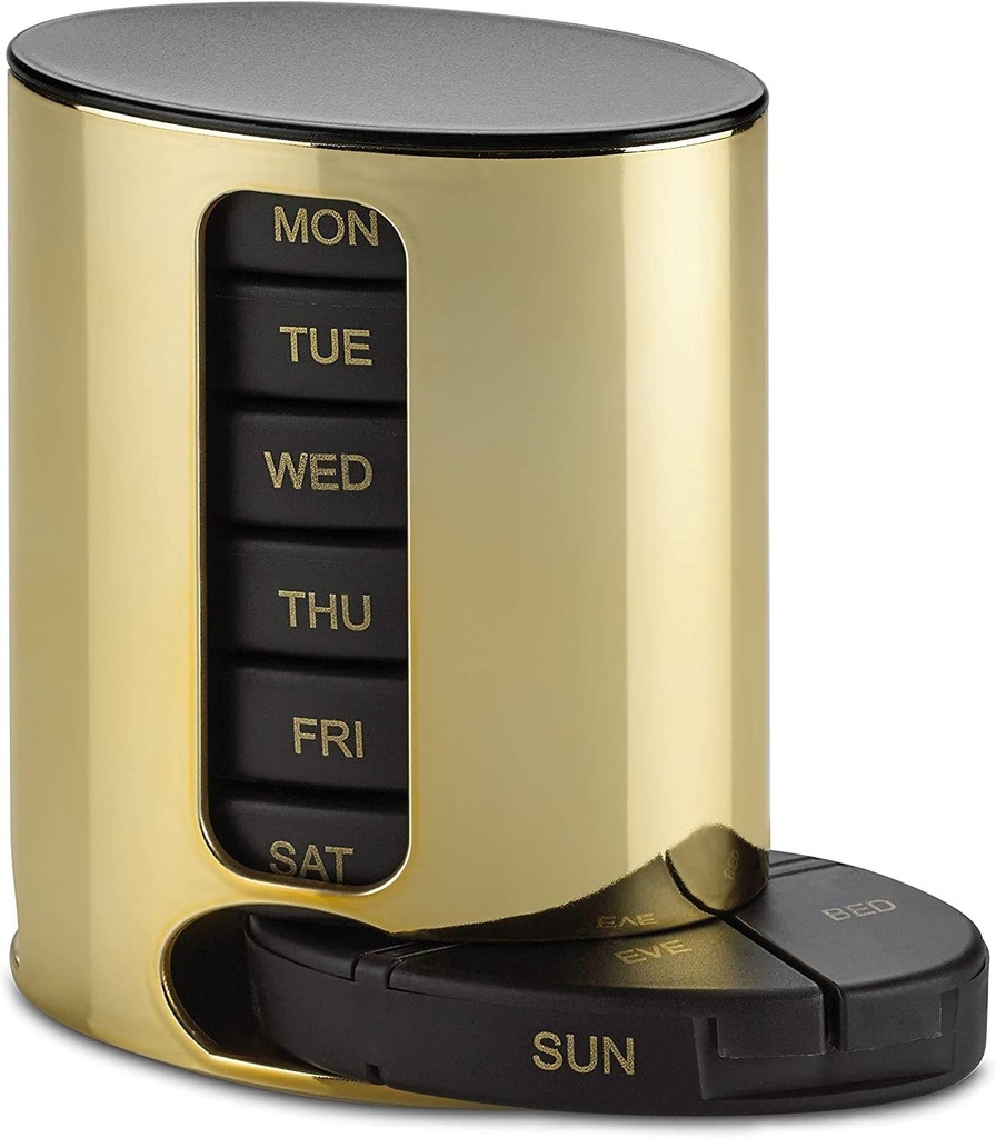 Dagelijkse Pillen Organisator - (4 keer per dag) Stapelbare Medicatie Herinnering - Premium Weekly AM/PM Pill Box met 7 Dagelijks Stapelbare Trays en Medicine Organisator voor Vitaminen, Visolie en Supplementen, Goud
