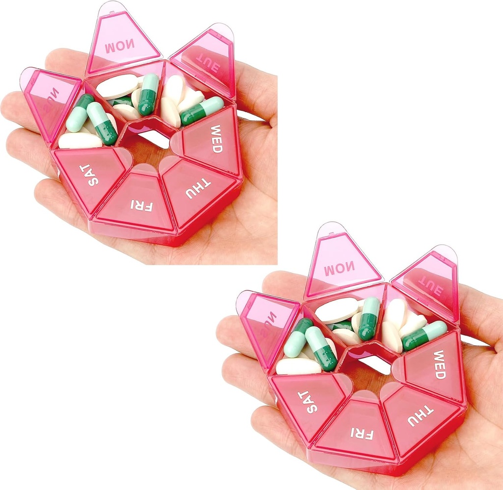 Pillen Organisator, 2 Pack Pill Box, Kleine pillen Case, Medicine Organizers 1 Time a Day, Weekly Medicine Organizer Container, Medicine Holder,Daily Pillen Containers voor Reizen 7 Dag(Rood)