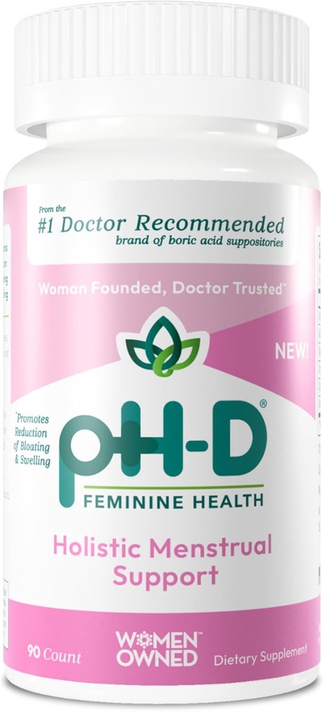 pH-D Vrouwelijke Gezondheidsondersteuning - Holistische Menstruele Ondersteuning - Orale Supplement met Calcium, Magnesium, Kamille en Black Cohosh - 90 Tel.