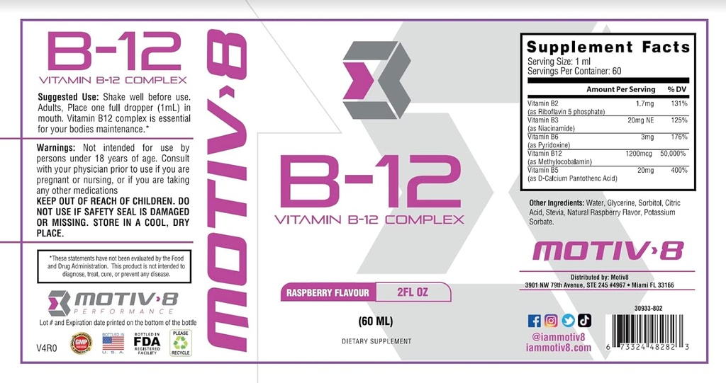 Motiv-8 Essentials Vitamine B-12 Drops, Sublingual, Makkelijk te nemen Liquid Supplement, Ondersteunt Oog Gezondheid, Hersenenergie, Zenuwstelsel, Cognition & Memory (60 Servers, Framboos)
