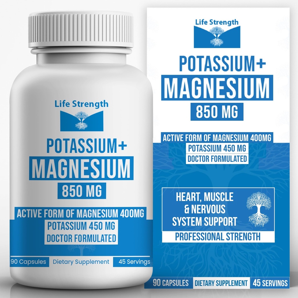 Levenskracht Magnesium Kalium Complex Supplement - 90 Capsules - Hoge Absorptie Magnesium Ondersteuning Vasculaire Gezondheid &amp; Been Kramp