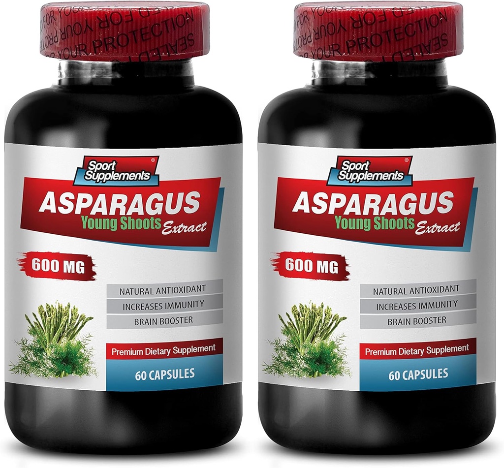 asperges jonge scheuten capsules - ASPRAGUS 600 MG - YONG SHOOTS EXTRACT - asperges wortel extract - antioxidant formule capsules, asperges extract capsules organische, water pillen - 2 Bot 120 Capsules