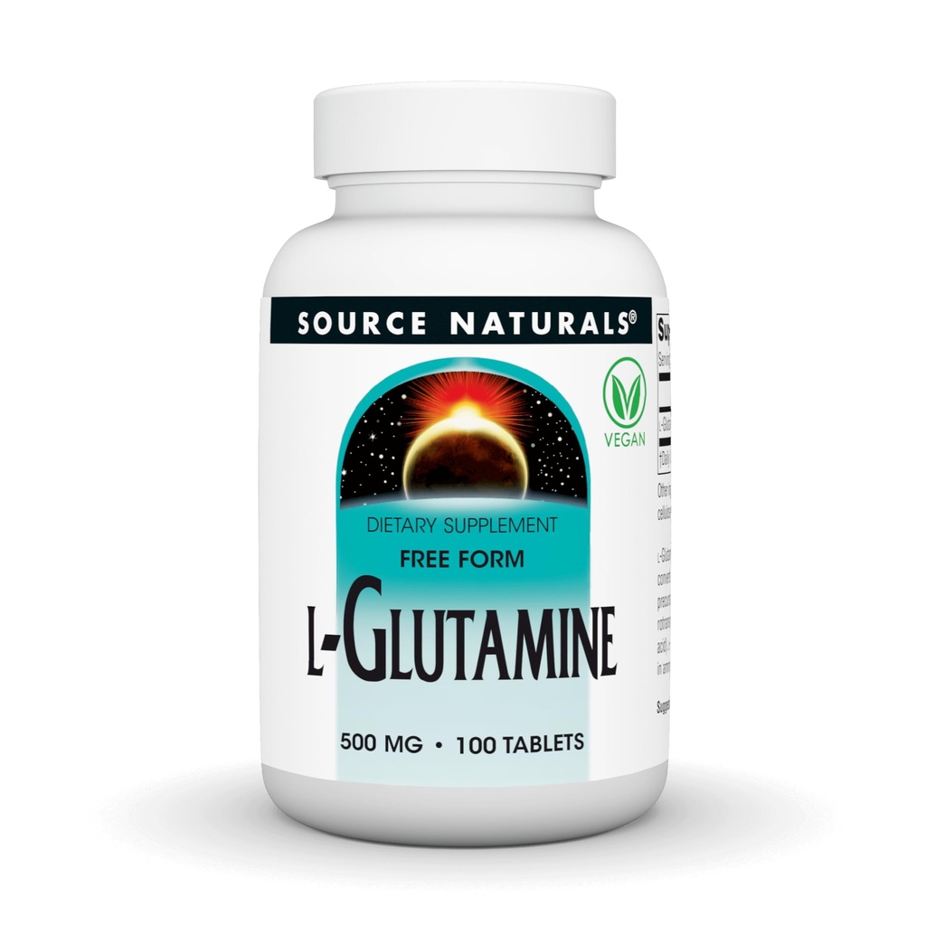 Bron Naturals L-Glutamine, vrije vorm Aminozuur dat Metabole Energie* ondersteunt, 500mg - 100 tabletten