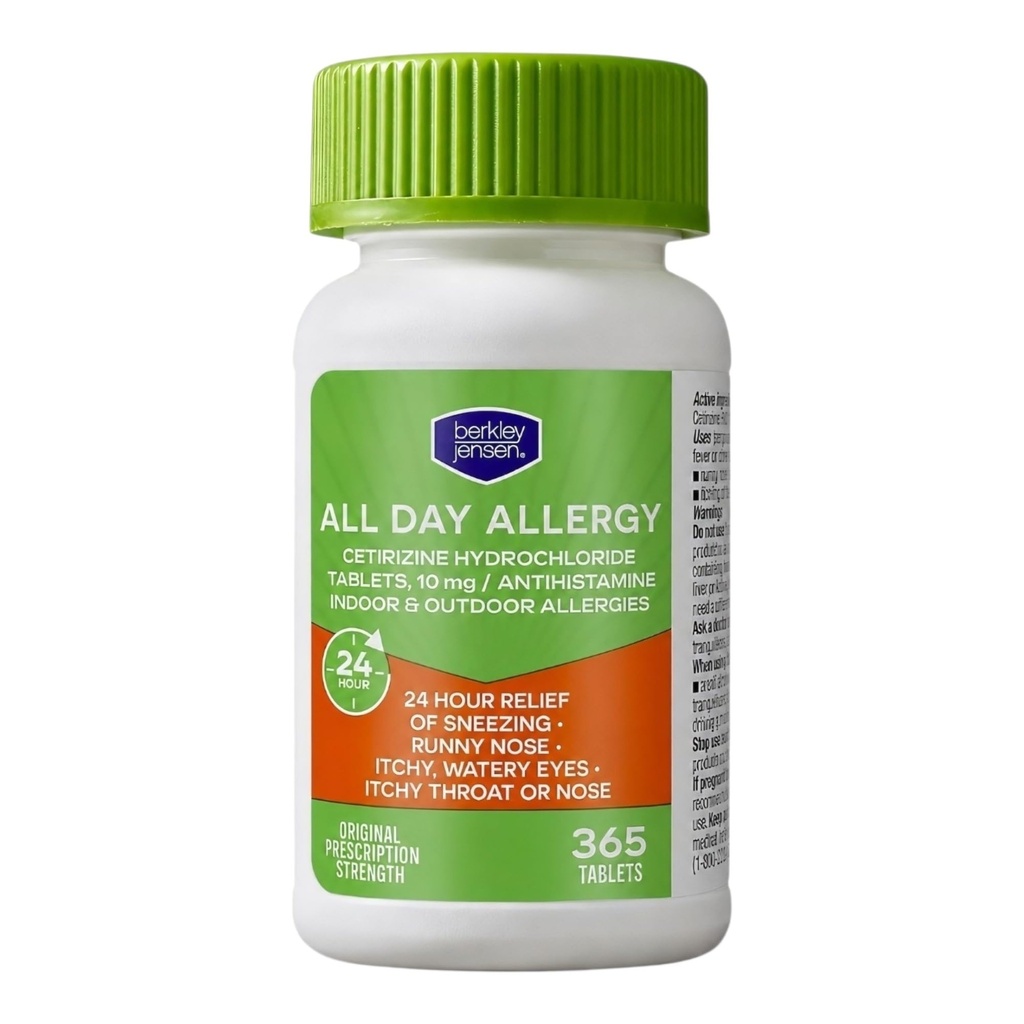 berkley jensen 24 uur Allergie Relief (365-Count), 10 mg Cetirizine Hydrochloroide Antihistamine - Snelle Allergie Geneeskunde voor Indoor & Outdoor Allergieën, Easy-Swallow Tablets, Vergelijk met Zyrtec