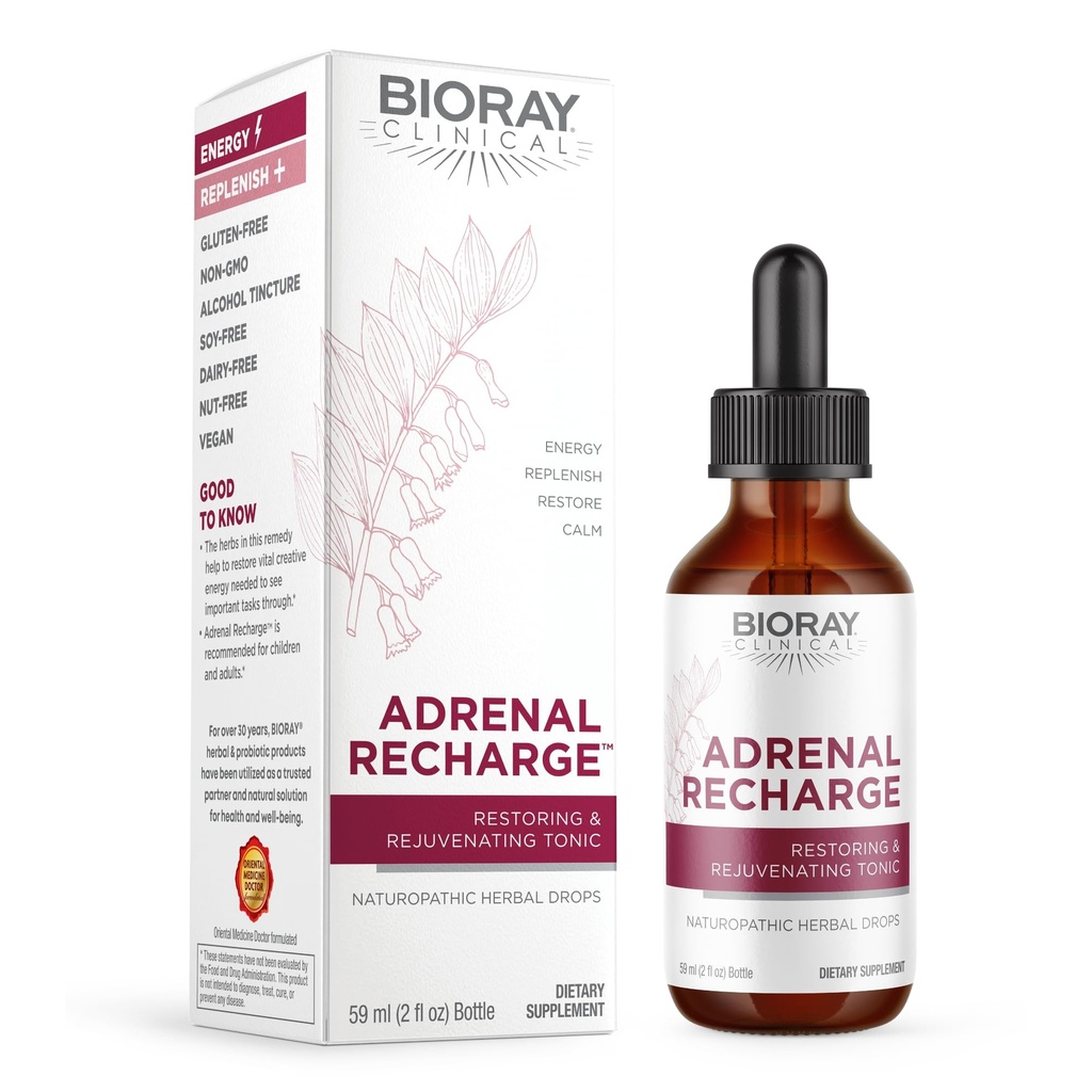 BIORAY Clinical Adrenal Recharge - 2 fl oz - Restoring & Rejuvenating Alcohol Tinctuur - Non-GMO, Veganistisch, Glutenvrij