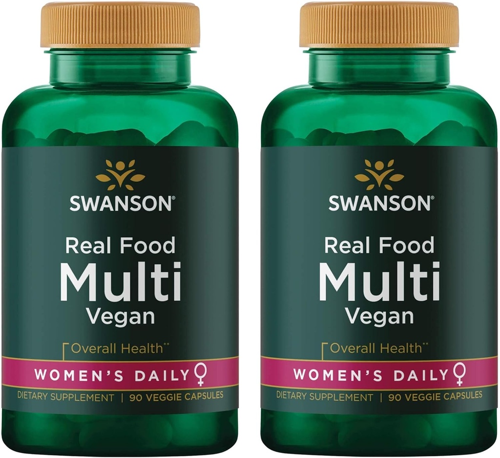Real Food Multi Women's Multivitamin Multimineral Women's Health Urinary Tract Stress Response Bone Hair Skin Nails Support Supplement Vegan Gluten-Free Non-GMO 90 Veggie Capsules Veg Caps (2 Pack)