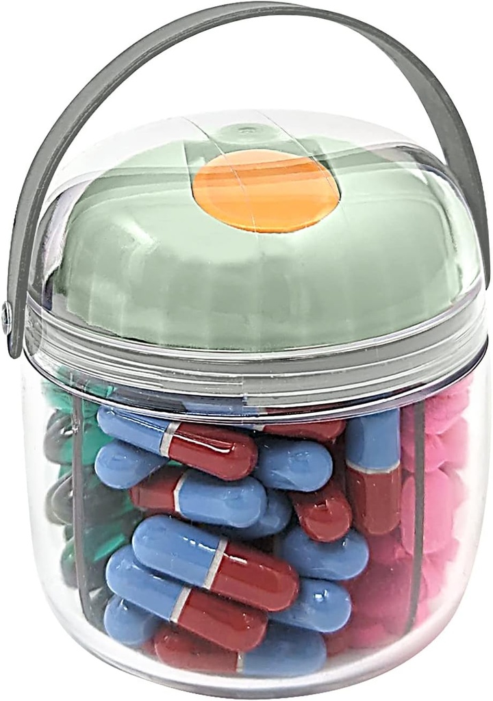 Mini Pill Dispenser Organizer Bottle, Daily Travel Medication Box met veilige sluiting (Mini - Groen)