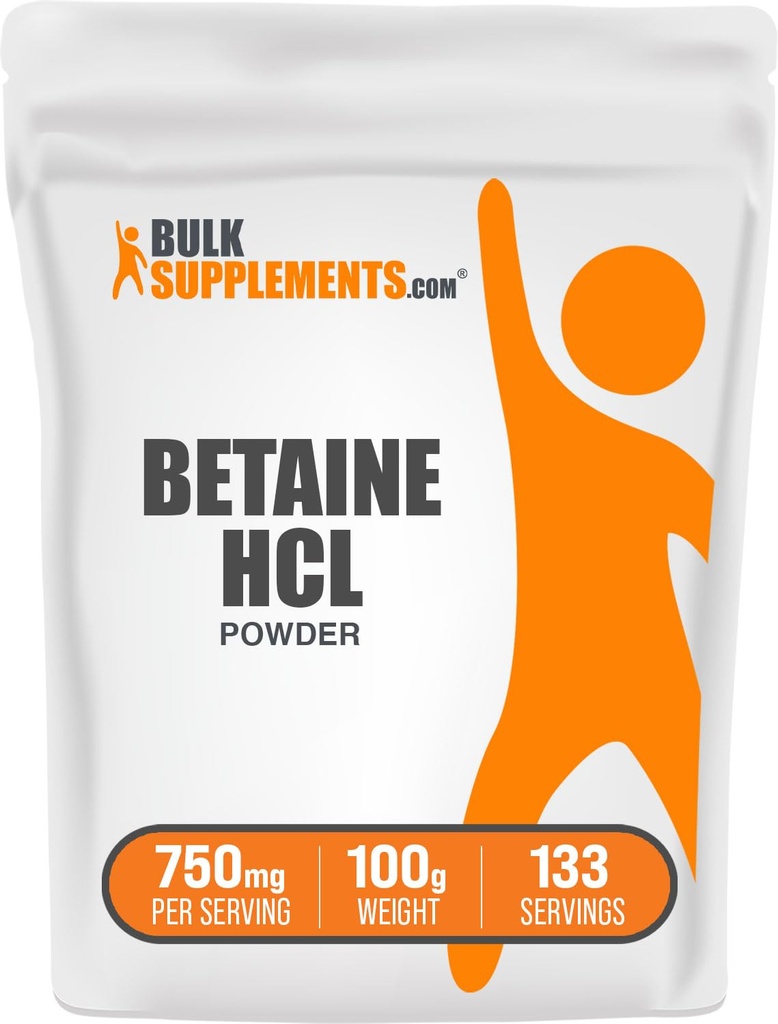 BulkSupplements.com Betaine HCl Powder - Betaine Hydromide Supplement, Digestieve Ondersteuning - Glutenvrij, 750mg per portie, 100g (3,5 oz) (pakket van 1)