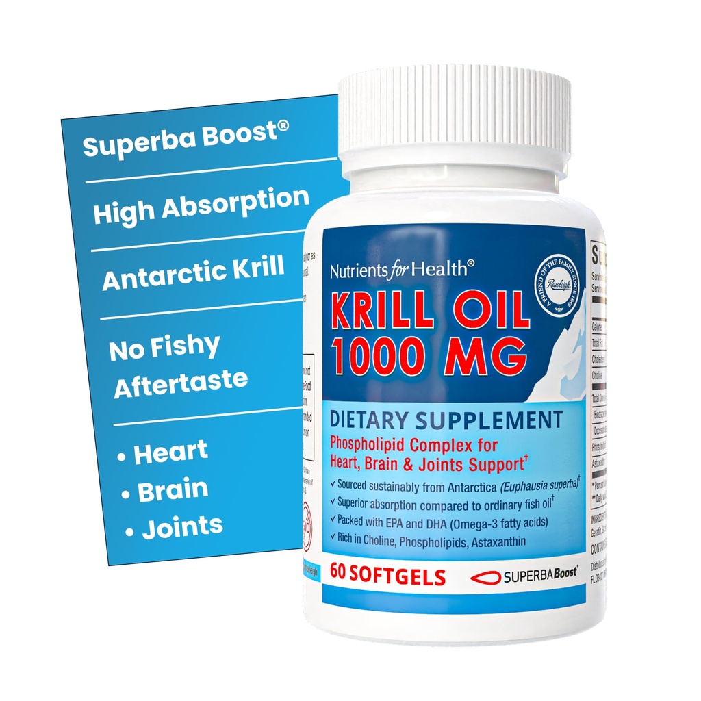 Rawleigh Premium Red Krill Oil: 60 Non-GMO Softgels, 1000mg Euphasia Superba Oil a Day, Rich in Choline, Fosfolipiden, Astaxanthine, EPA & DHA Omega-3 vetzuren, voor hart, gewrichten, hersenen gezondheid