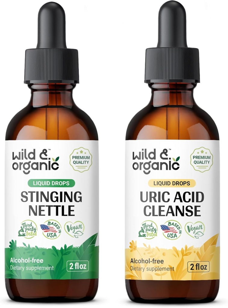 Wild & Organic Stingling Nettle Root Tinctuur 2 fl oz & Uric Acid Cleanse Tinctuur 2 fl oz