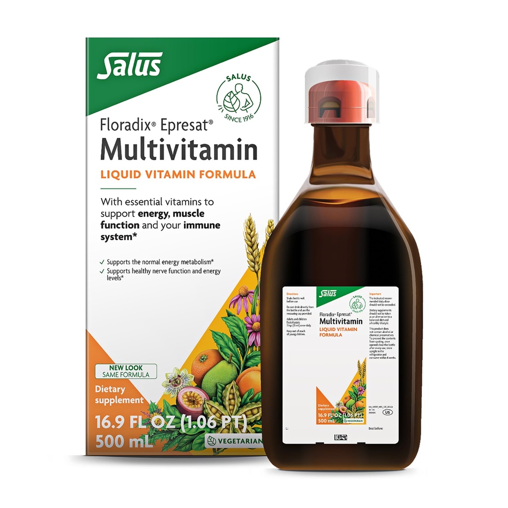 Floradix Epresat Adult Liquid Multivitamine - Herbal Supplement - Daily Supplement with Vitamin A, D, B6, Milk Thistle & More - Supports Energy & Liver Health - Vegetarian, Non-GMO - 16,9 fl oz