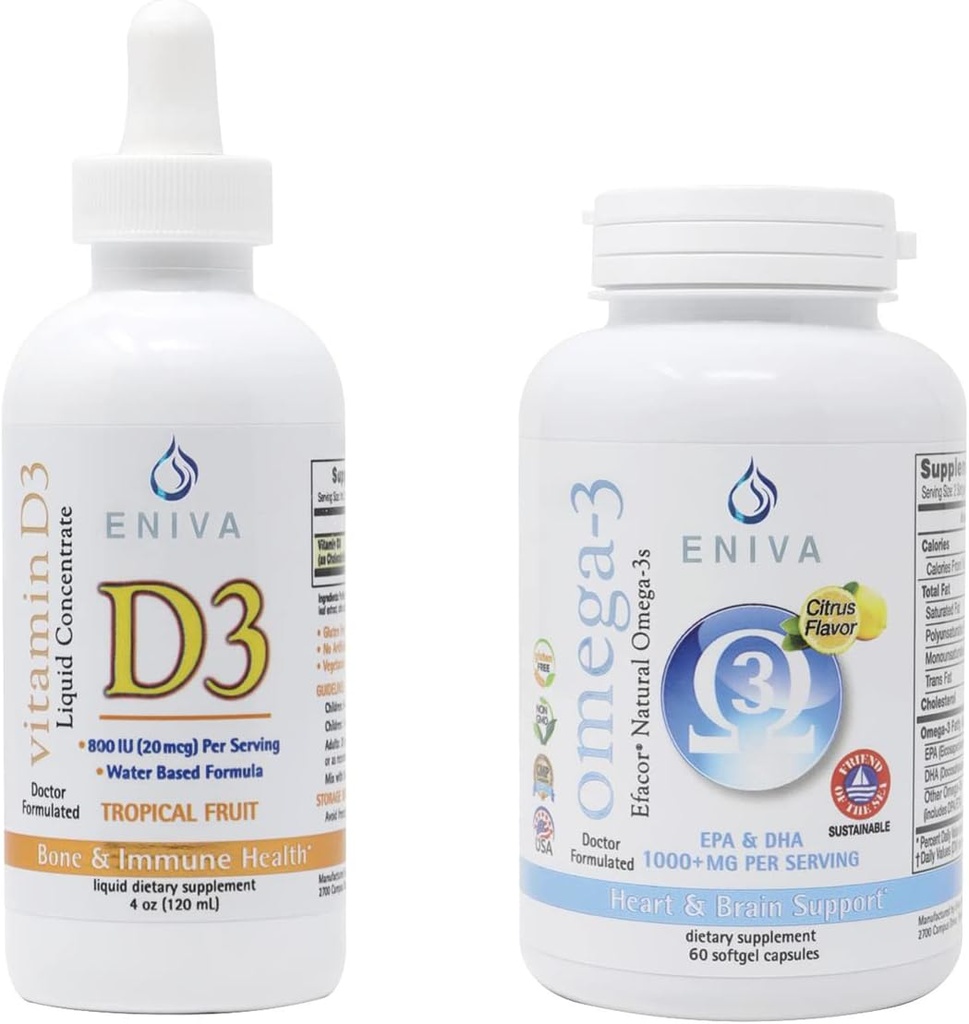 Eniva Omega 3 Premium Visolie Hoge EPA/DHA en Liquid Vitamin D3 (120 ml) Doctor Geformuleerd voor snelle absorptie