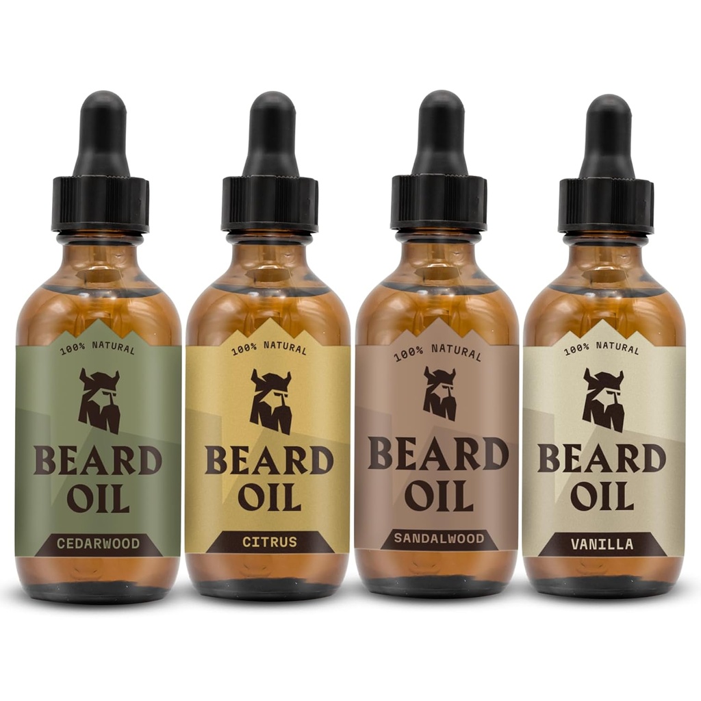 Opvallende Viking Baard Olie voor mannen - 0,66 Fl Oz Pack van 4, Vanille, Sandalwood, Cedarwood & Citrus - bevordert vollere groei met baardgroei olie - Cedarwood Vanille Geuren voor mannen