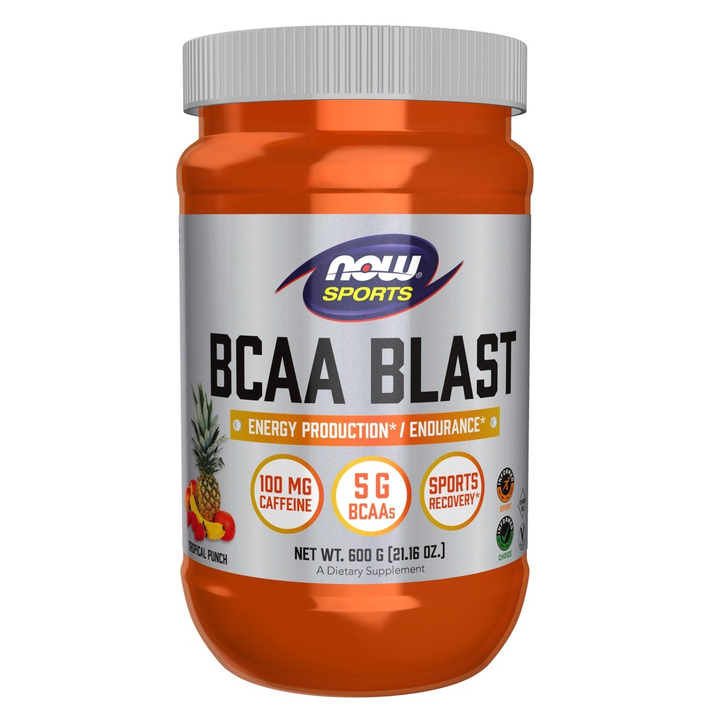 NOW Foods Sports Nutrition, BCAA Blast Powder, 5 g BCAA, 100 mg Caffeine, Tropical Punch, 600-Grams