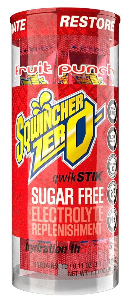 Sqwincher Zero Qwik Stik, Fruit Punch, Suikervrij, Lage Calorie, Lage Natrium Elektrolyt Vervanging Poeder Hydration Drink Mix, .11 oz Packet (Pack van 200)
