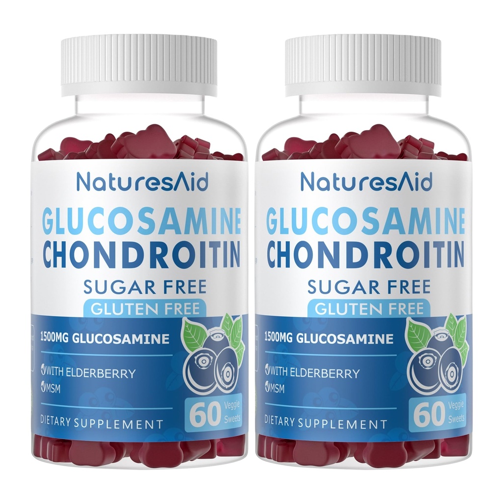 Glucosamine Chondroitin Gummies met MSM & Vlierberry Extra Sterkte - Gezamenlijke ondersteuning, Antioxidant Immune Support Supplement voor volwassenen, mannen en vrouwen.(2 Pack)