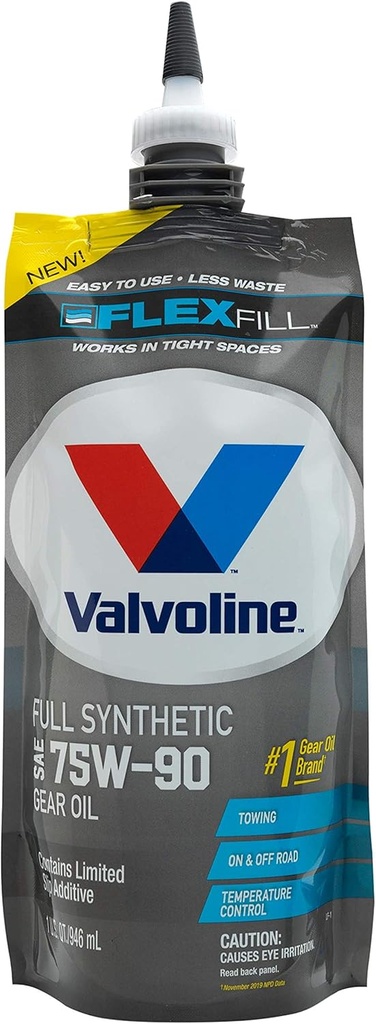 Valvoline FlexFill Geavanceerde volledige synthetische 75W-90 Gear Oil 1 Quart Pouch