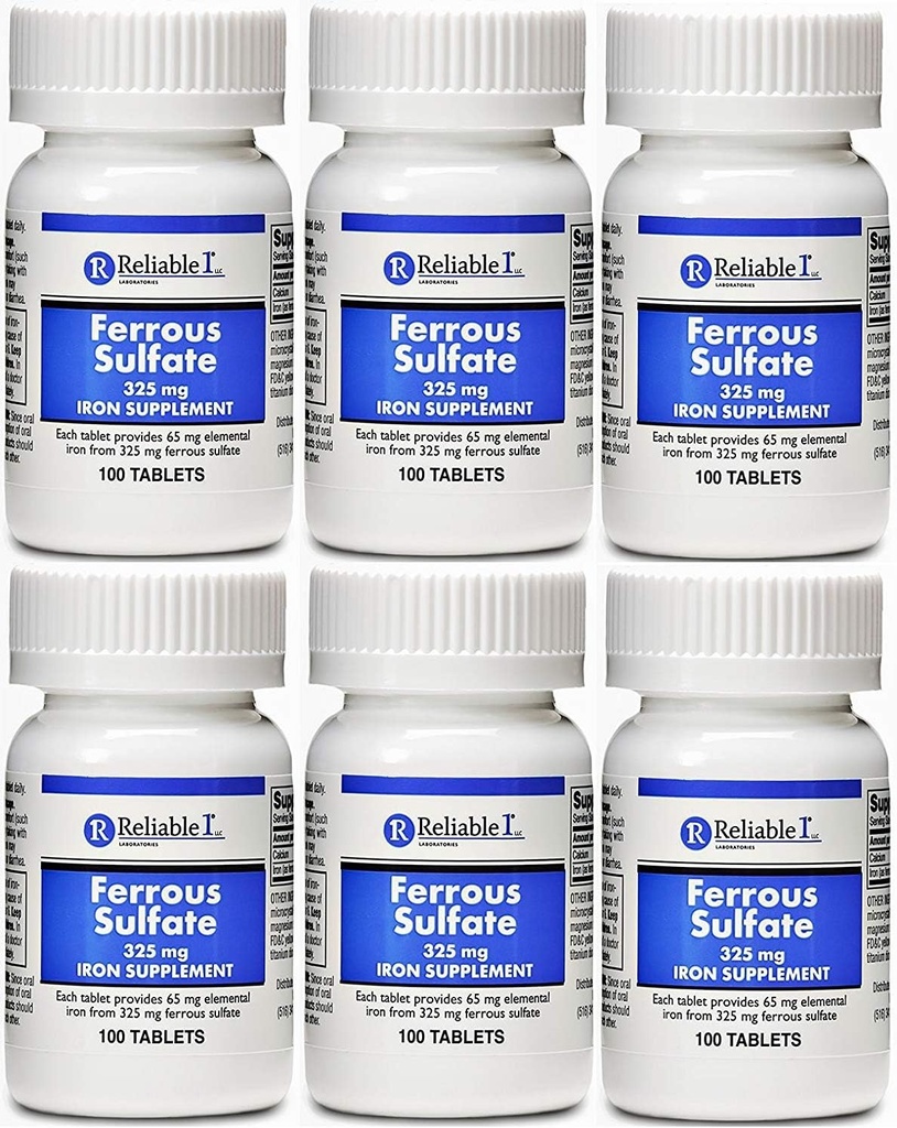 Ferrous Sulfate Iron 325 mg Generieke voor Feosol 100 tabletten VERPAKKING van 6
