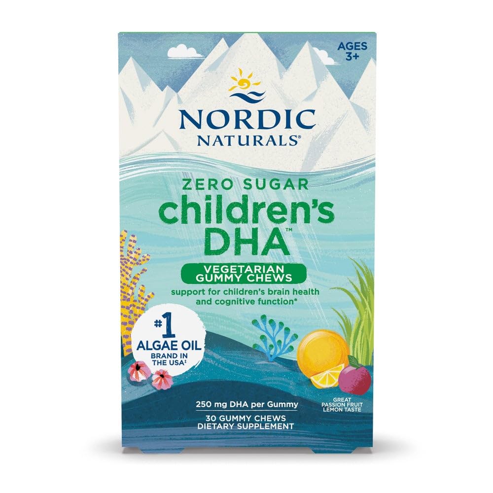 Nordic Naturals Zero Sugar Kids DHA Vegetarische Gummy Kauwgom - Passie Fruit Lemon Smaak - 30 Gummies - Vegan Algen Olie Omega-3 Supplement voor Kids Hersen & Cognition Ondersteuning - 30 Serves