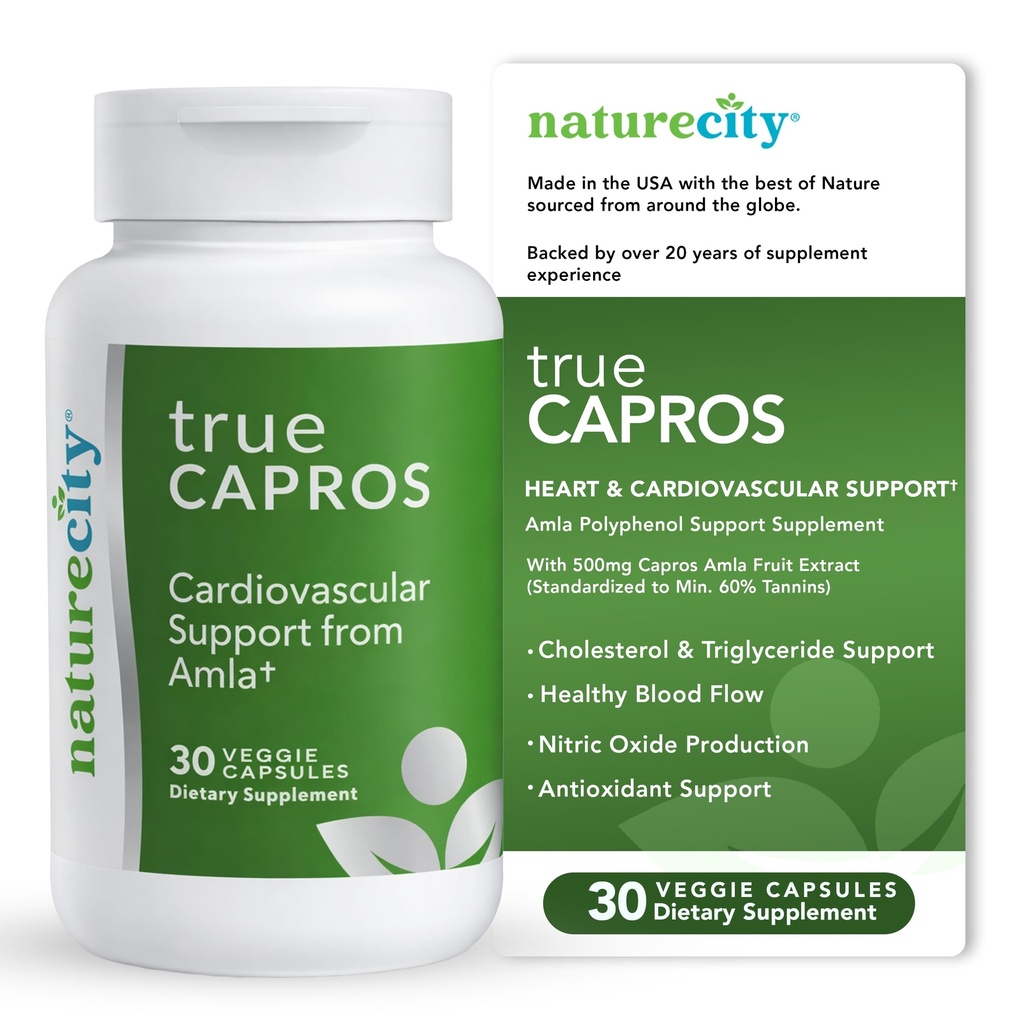 NatureCity True-Capros Amla Fruit Extract Supplement Polyfenol Antioxidant Power Ondersteunt Cardiovasculaire Hart Gezondheid (30 Veggie Capsules) Non-GMO Vegan Friendly en Sojavrij