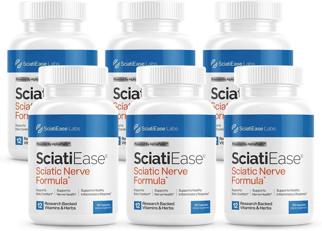 SciatiEase Sciatic Nerve Health Support Supplement - Zenuwondersteuning Formule met AlphaPalm, Pea, Vitamine B Complex, Alpha Lipoic Acid 300mg - 6 flessen