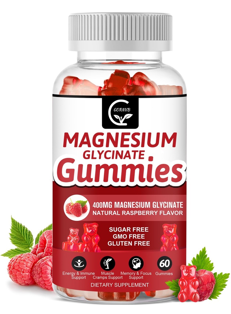 Magnesium Glycinate Gummies 400mg, Mg Potassium Supplement with Chelated Magnesium Malate Complex, Vitamin D, B6, and CoQ10, Supports for Memory, Calm, Mood & Sleep - 60 Count (Pack of 1)