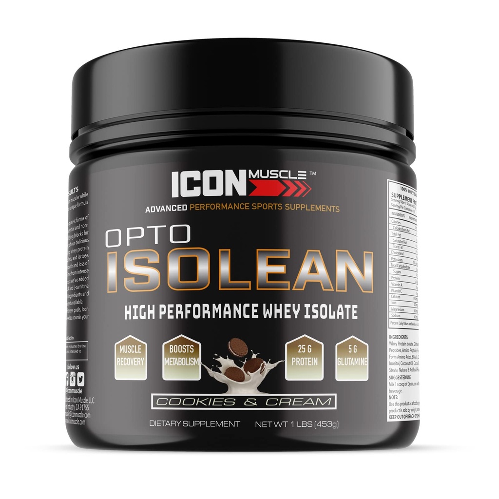 Isolean Wei Protein Isolaat Poeder, Vanille, Chocolade, Aardbei, Cookies & Crème, Gezouten Karamel, Chocolademunt, Chocolade Pindakaas, 1 Pond (Cookies & Crème)